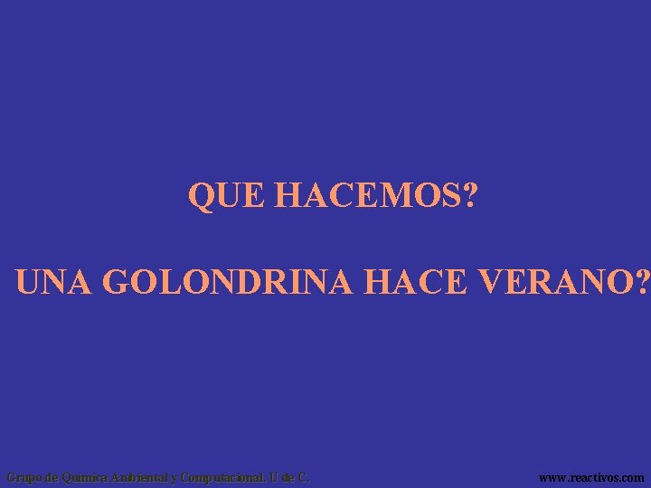 QUE HACEMOS? UNA GOLONDRINA HACE VERANO? Grupo de Química Ambiental y Computacional. U de