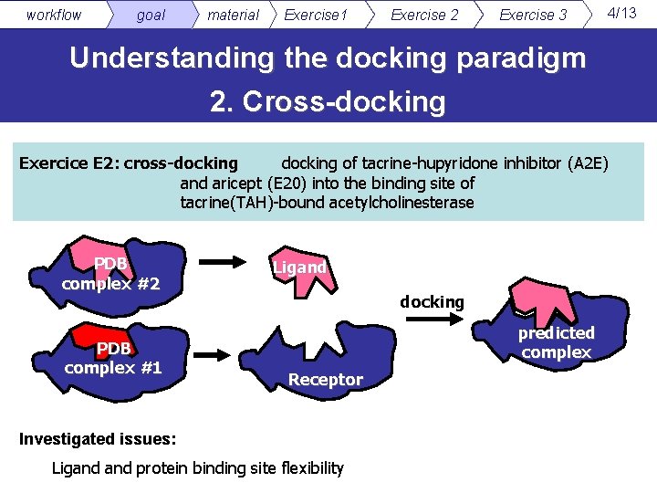 workflow goal material Exercise 1 Exercise 2 Exercise 3 4/13 Understanding the docking paradigm