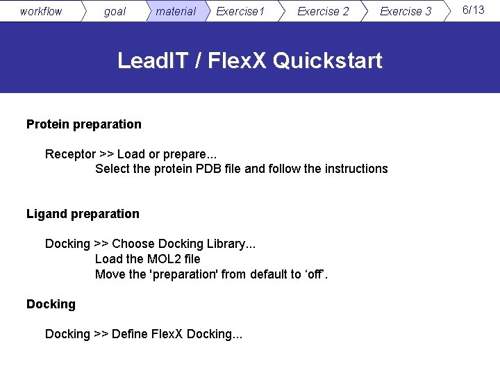 workflow goal material Exercise 1 Exercise 2 Exercise 3 Lead. IT / Flex. X