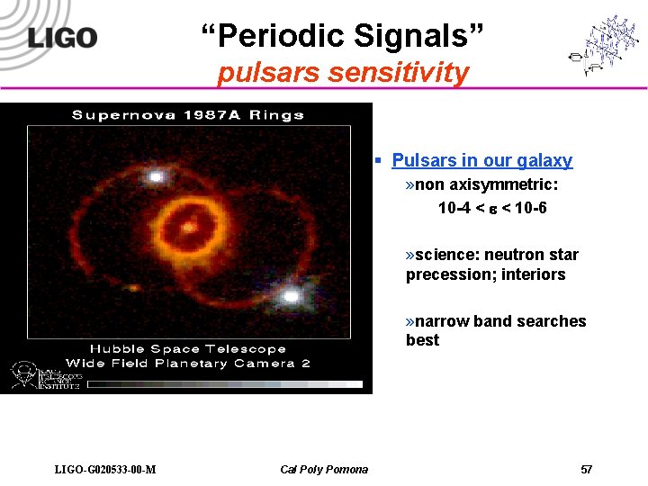 “Periodic Signals” pulsars sensitivity § Pulsars in our galaxy » non axisymmetric: 10 -4