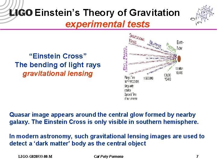 Einstein’s Theory of Gravitation experimental tests “Einstein Cross” The bending of light rays gravitational