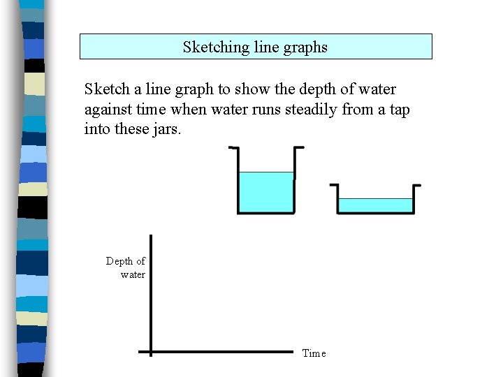 Sketching line graphs Sketch a line graph to show the depth of water against