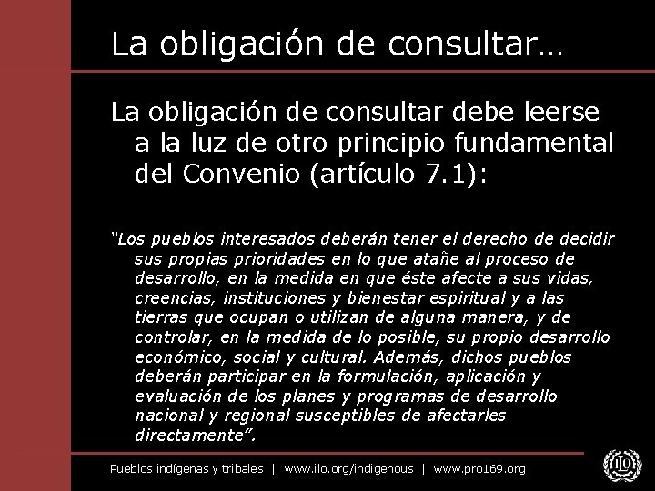 La obligación de consultar… La obligación de consultar debe leerse a la luz de