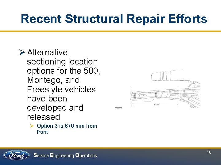 Recent Structural Repair Efforts Ø Alternative sectioning location options for the 500, Montego, and