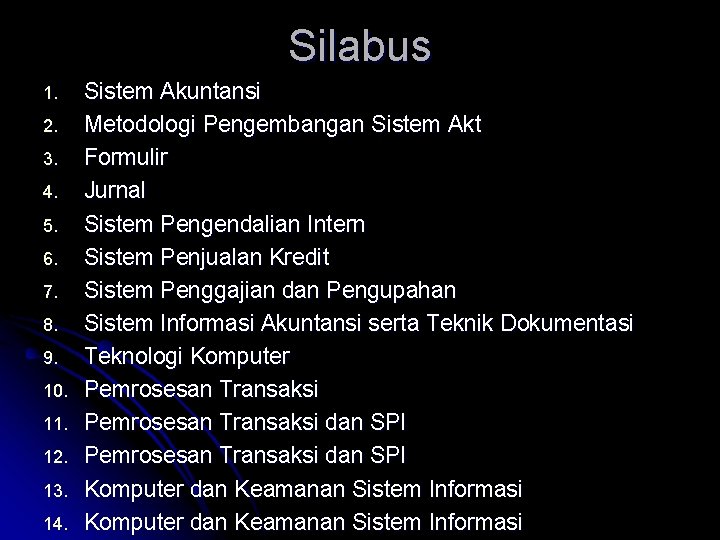 Silabus 1. 2. 3. 4. 5. 6. 7. 8. 9. 10. 11. 12. 13.