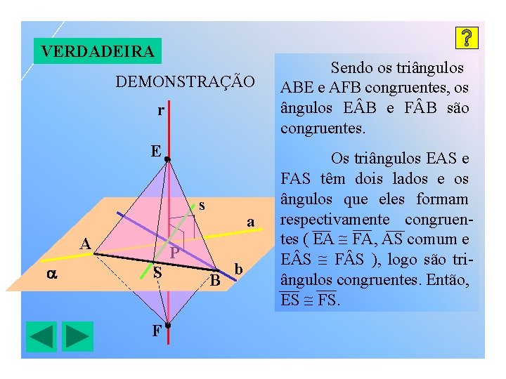 VERDADEIRA DEMONSTRAÇÃO r E s A a P S F B b Sendo os