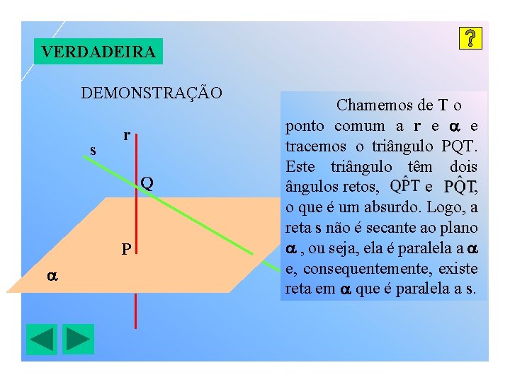 VERDADEIRA DEMONSTRAÇÃO s r Q P Chamemos de T o ponto comum a r