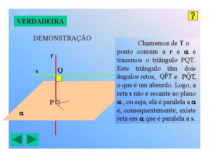 VERDADEIRA DEMONSTRAÇÃO r Q s P Chamemos de T o ponto comum a r