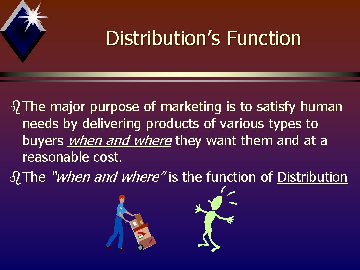 Distribution’s Function b. The major purpose of marketing is to satisfy human needs by