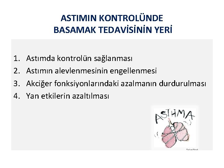 ASTIMIN KONTROLÜNDE BASAMAK TEDAVİSİNİN YERİ 1. 2. 3. 4. Astımda kontrolün sağlanması Astımın alevlenmesinin