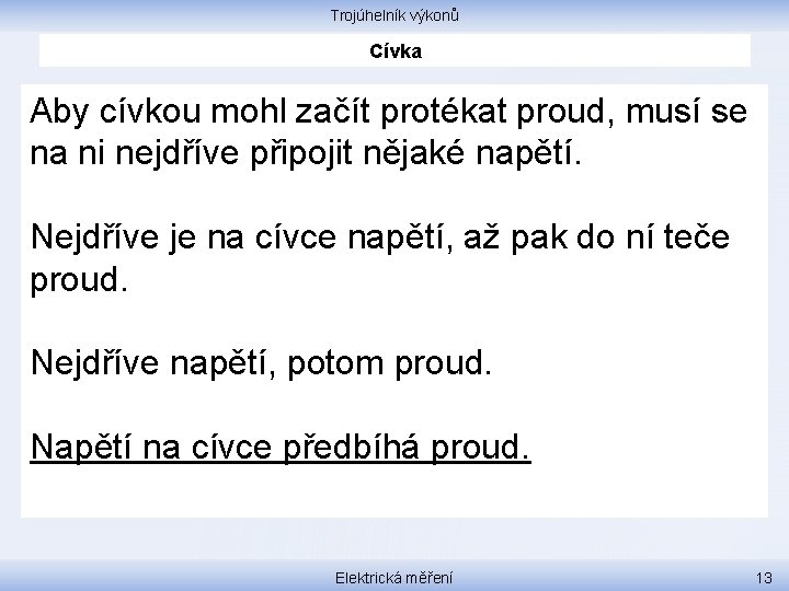 Trojúhelník výkonů Cívka Aby cívkou mohl začít protékat proud, musí se na ni nejdříve