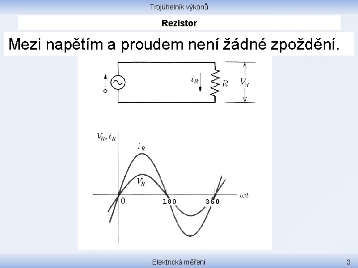 Trojúhelník výkonů Rezistor Mezi napětím a proudem není žádné zpoždění. Elektrická měření 3 