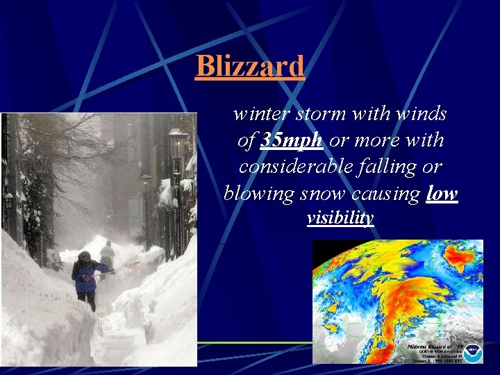 Blizzard winter storm with winds of 35 mph or more with considerable falling or