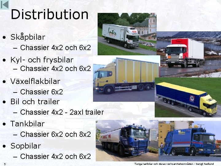 Distribution • Skåpbilar – Chassier 4 x 2 och 6 x 2 • Kyl-