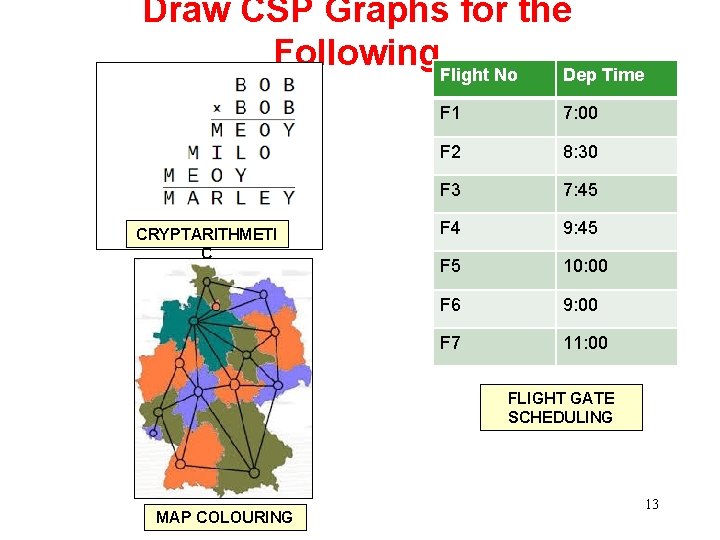 Draw CSP Graphs for the Following. Flight No Dep Time CRYPTARITHMETI C F 1