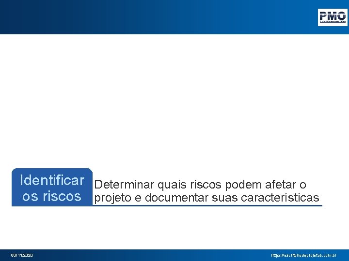 Identificar Determinar quais riscos podem afetar o os riscos projeto e documentar suas características