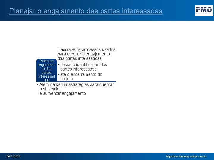 Planejar o engajamento das partes interessadas Plano de engajamen to das partes interessad as