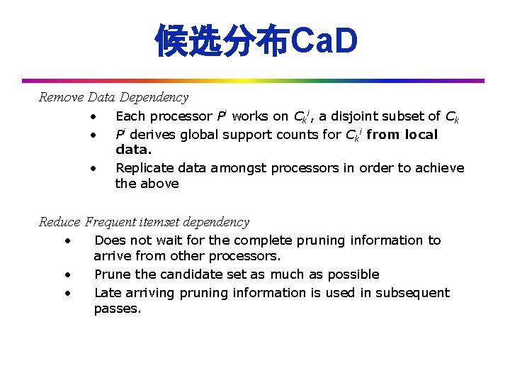候选分布Ca. D Remove Data Dependency • • • Each processor Pi works on Cki,