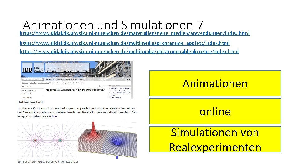 Animationen und Simulationen 7 https: //www. didaktik. physik. uni-muenchen. de/materialien/neue_medien/anwendungen/index. html https: //www. didaktik.