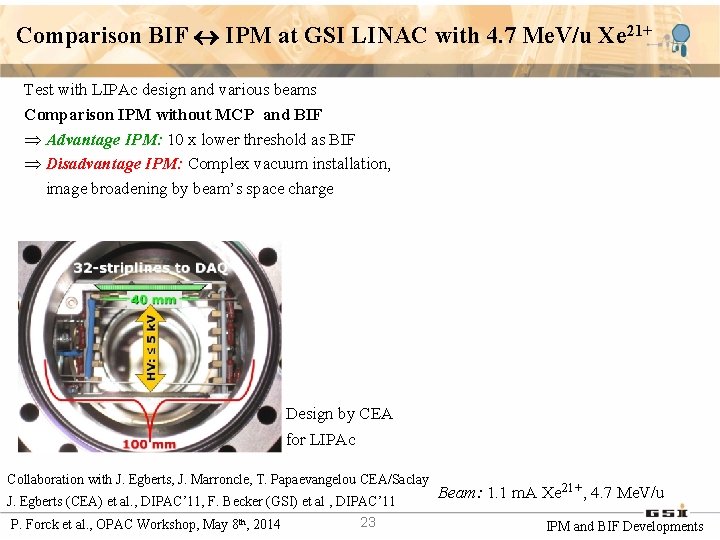 Comparison BIF IPM at GSI LINAC with 4. 7 Me. V/u Xe 21+ Test