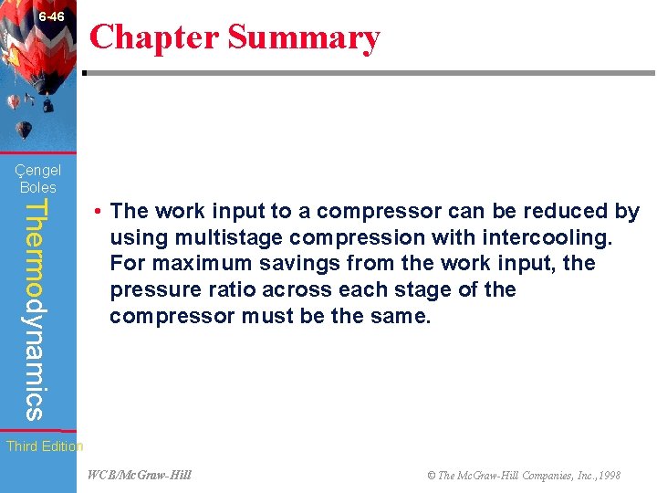 6 -46 Chapter Summary Çengel Boles Thermodynamics • The work input to a compressor