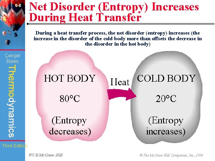 6 -8 Net Disorder (Entropy) Increases During Heat Transfer During a heat transfer process,