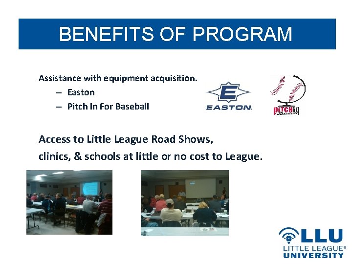 BENEFITS OF PROGRAM Assistance with equipment acquisition. – Easton – Pitch In For Baseball