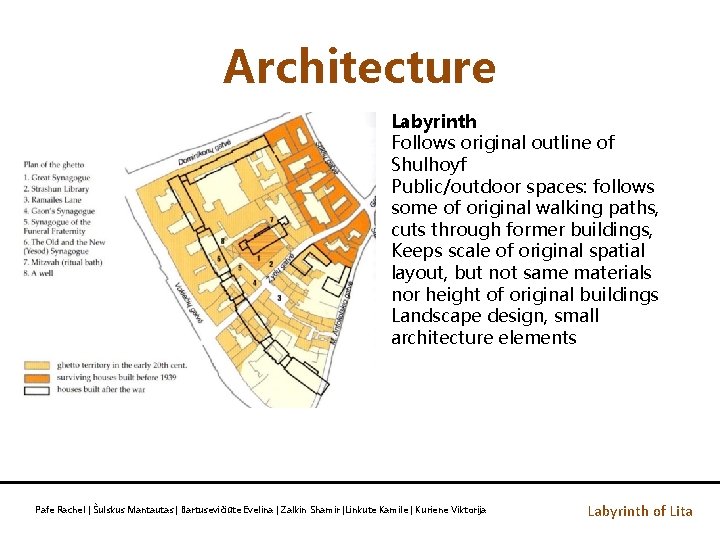 Architecture Labyrinth Follows original outline of Shulhoyf Public/outdoor spaces: follows some of original walking