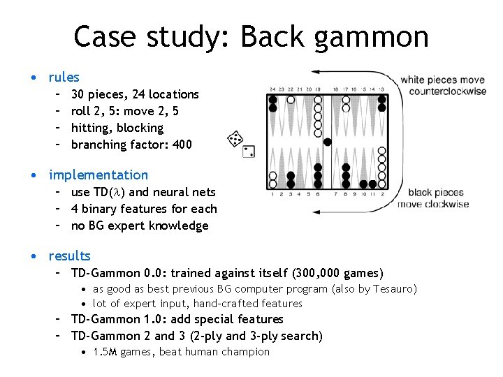 Case study: Back gammon • rules – – 30 pieces, 24 locations roll 2, Case study: Back gammon • rules – – 30 pieces, 24 locations roll 2,