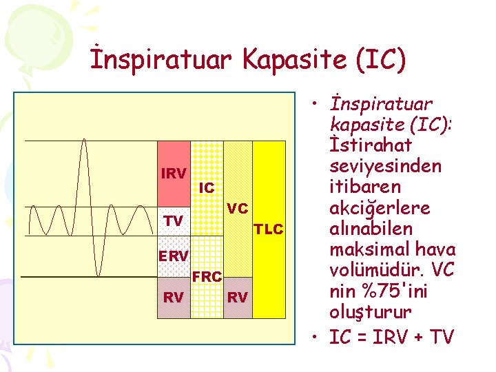 İnspiratuar Kapasite (IC) IRV IC VC TV TLC ERV FRC RV RV • İnspiratuar