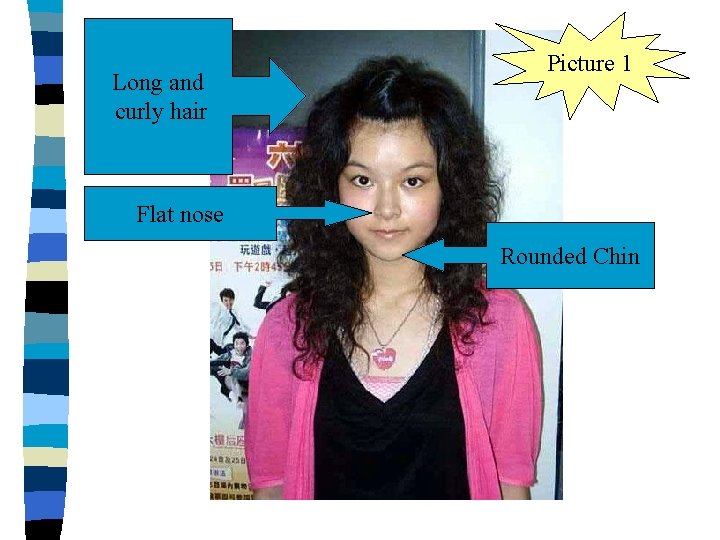 Long and curly hair Picture 1 Flat nose Rounded Chin 