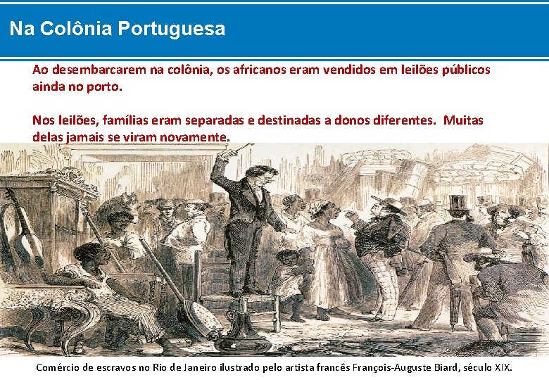 Na Colônia Portuguesa Ao desembarcarem na colônia, os africanos eram vendidos em leilões públicos