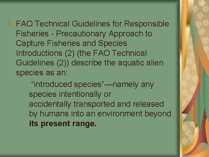 FAO Technical Guidelines for Responsible Fisheries - Precautionary Approach to Capture Fisheries and Species