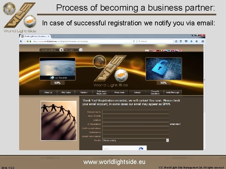 Process of becoming a business partner: In case of successful registration we notify you