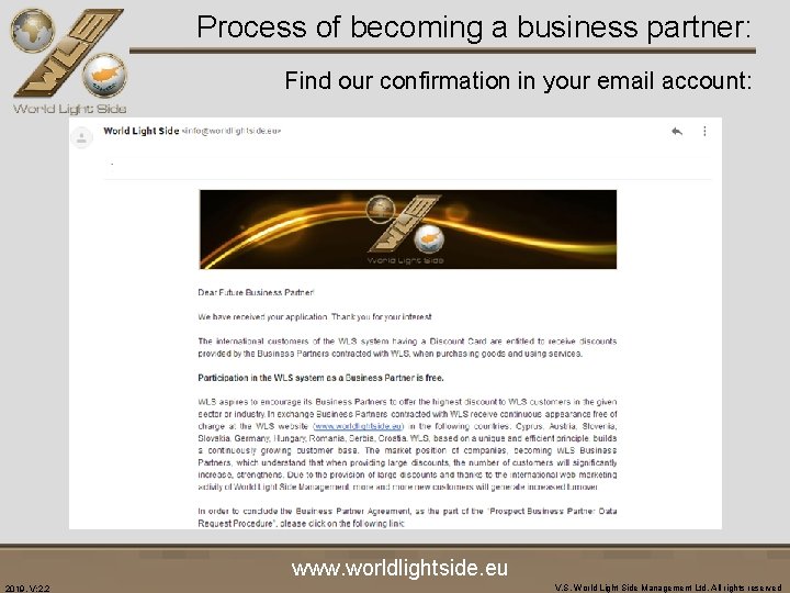 Process of becoming a business partner: Find our confirmation in your email account: .