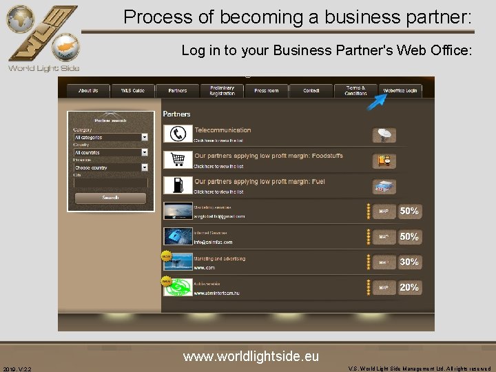 Process of becoming a business partner: Log in to your Business Partner's Web Office: