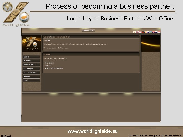 Process of becoming a business partner: Log in to your Business Partner's Web Office: