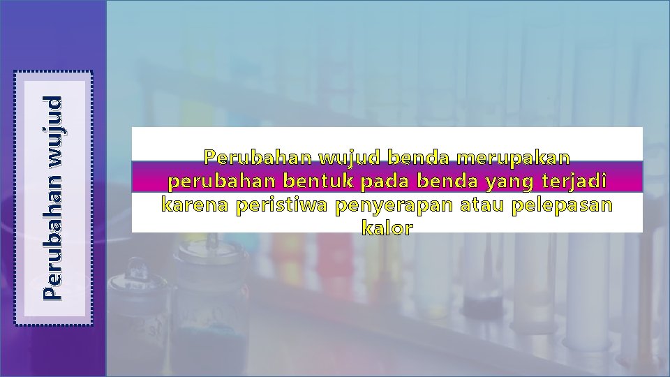 Perubahan wujud benda merupakan perubahan bentuk pada benda yang terjadi karena peristiwa penyerapan atau