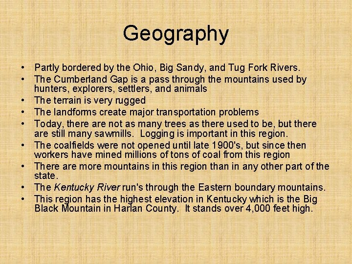 Kentucky Regions areas that have similar landforms Bluegrass