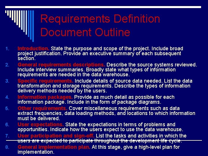 Requirements Definition Document Outline 1. 2. 3. 4. 5. 6. 7. 8. Introduction. State