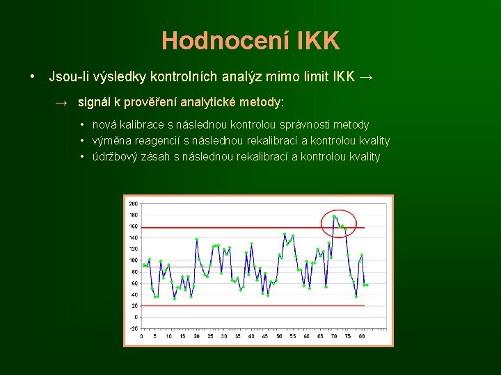 Hodnocení IKK • Jsou-li výsledky kontrolních analýz mimo limit IKK → → signál k