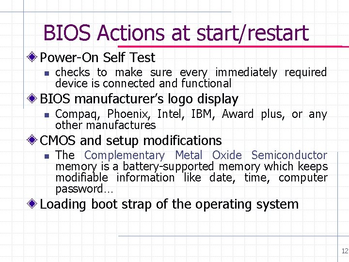 BIOS Actions at start/restart Power-On Self Test n checks to make sure every immediately BIOS Actions at start/restart Power-On Self Test n checks to make sure every immediately