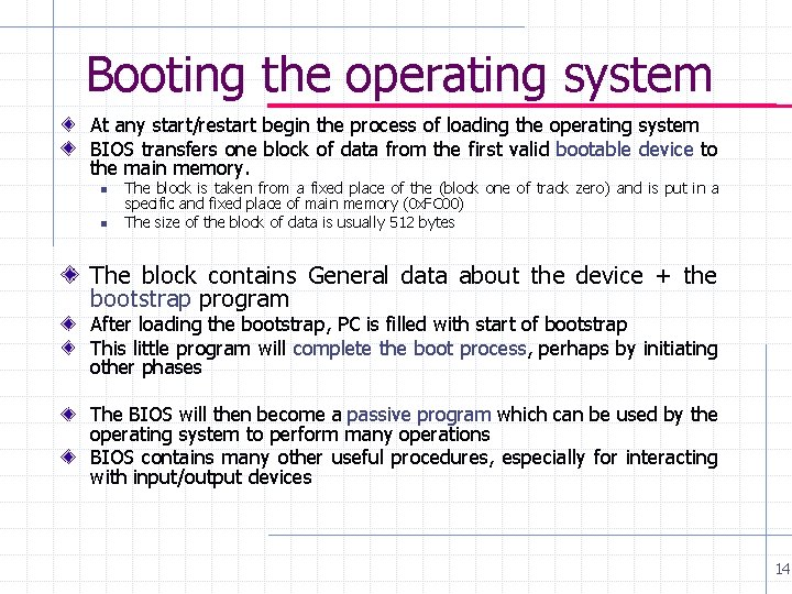Booting the operating system At any start/restart begin the process of loading the operating Booting the operating system At any start/restart begin the process of loading the operating