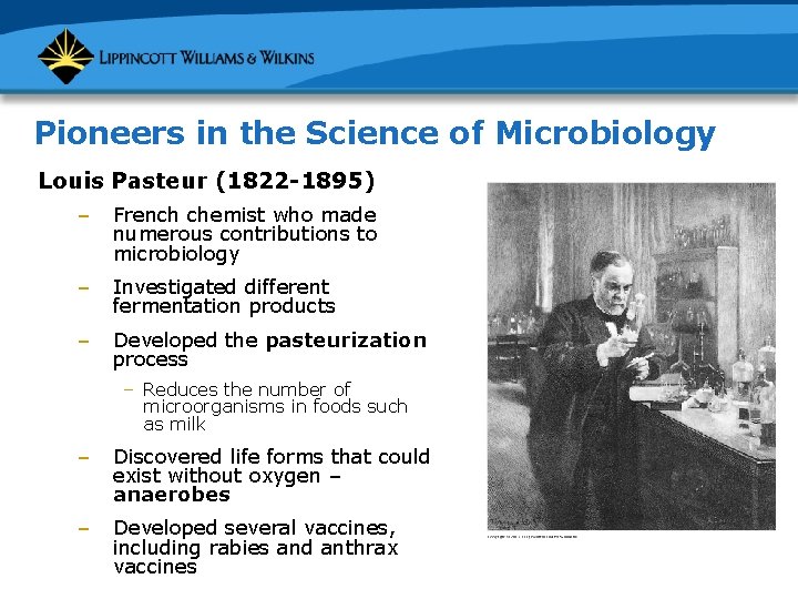 Pioneers in the Science of Microbiology Louis Pasteur (1822 -1895) – French chemist who