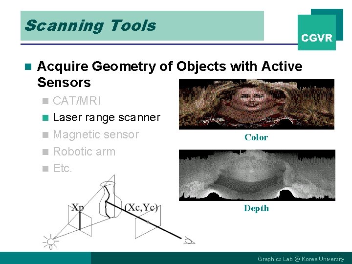 Scanning Tools n CGVR Acquire Geometry of Objects with Active Sensors n n n