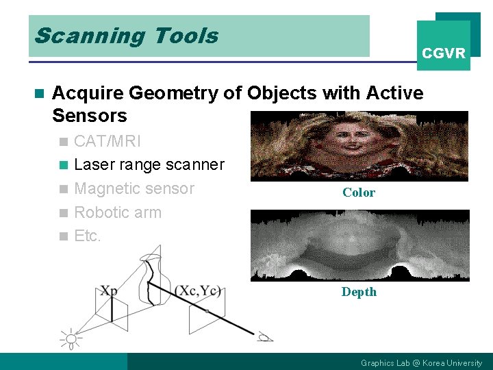 Scanning Tools n CGVR Acquire Geometry of Objects with Active Sensors n n n Scanning Tools n CGVR Acquire Geometry of Objects with Active Sensors n n n