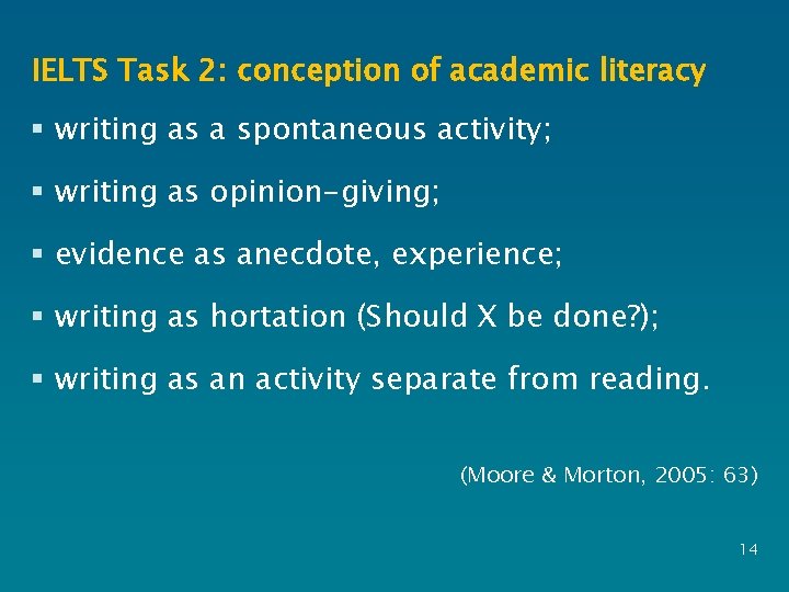 IELTS Task 2: conception of academic literacy § writing as a spontaneous activity; §