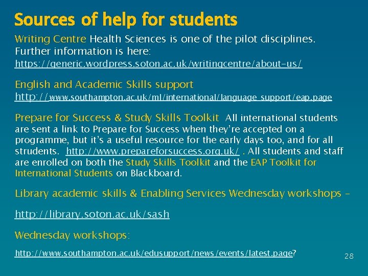 Sources of help for students Writing Centre Health Sciences is one of the pilot