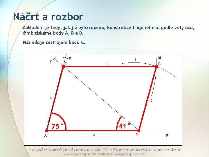 Náčrt a rozbor Základem je tedy, jak již bylo řečeno, konstrukce trojúhelníku podle věty