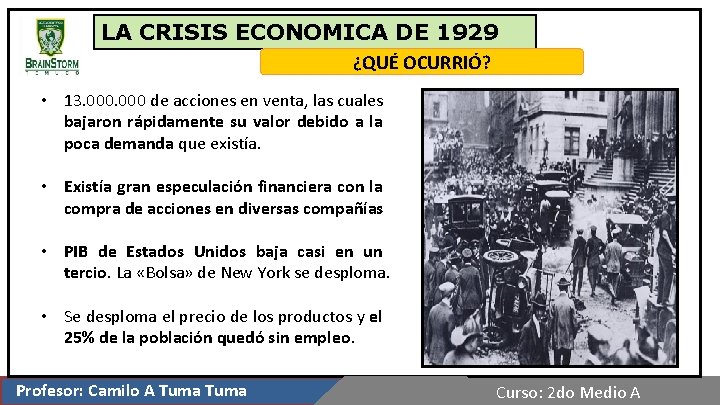 LA CRISIS ECONOMICA DE 1929 ¿QUÉ OCURRIÓ? • 13. 000 de acciones en venta,